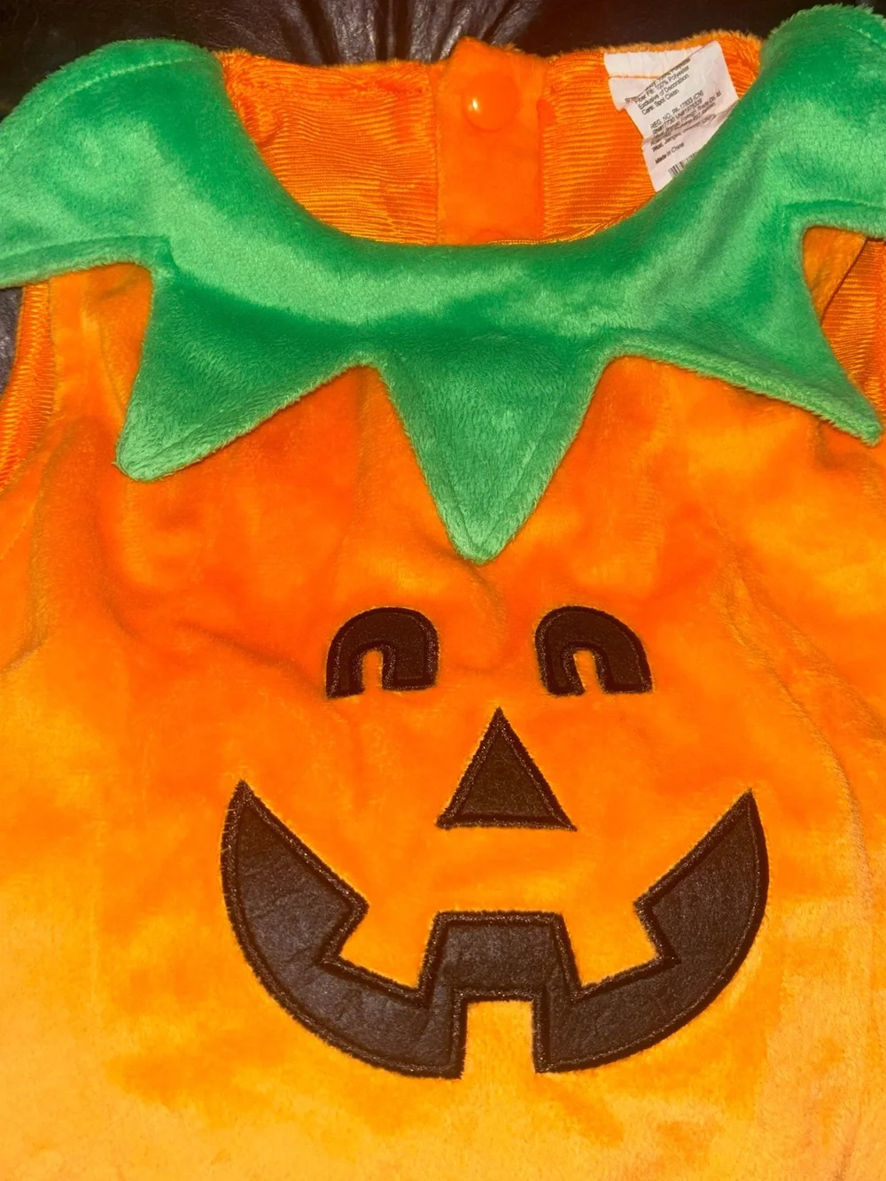 Kids Orange Pumpkin Costume with Green Collar and Hat 6M